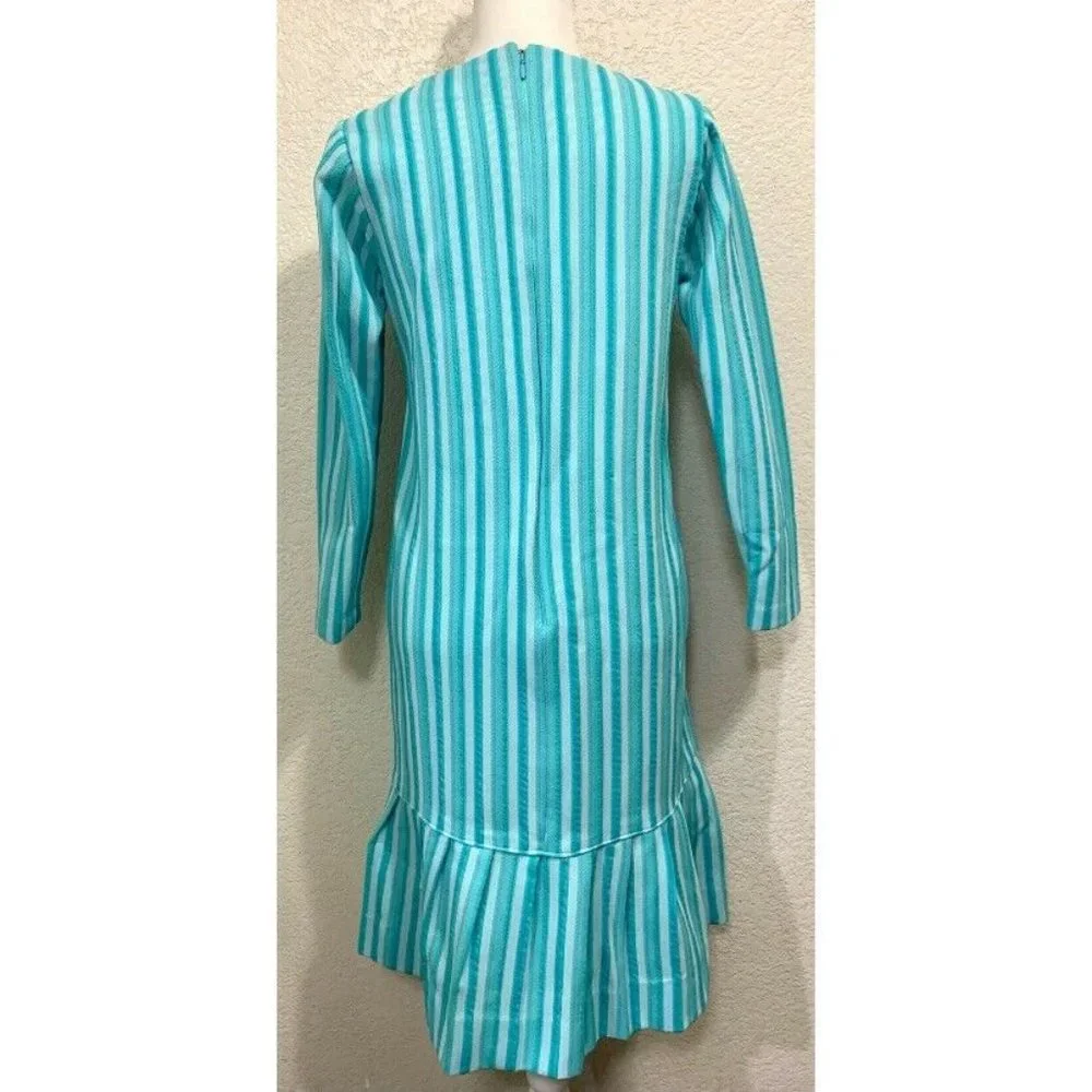 Handmade Vintage 80s Blue Long Sleeve Dress - Picture 3 of 6